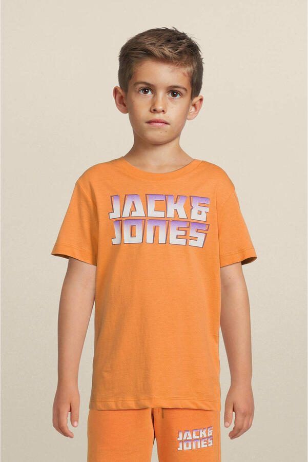 Jack & jones JUNIOR T-shirt JCOKAPPER met logo lichtoranje Jongens Katoen Ronde hals 128 - Foto 2