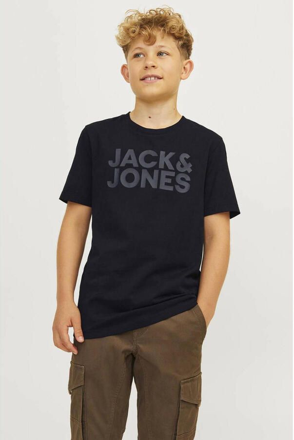 Jack & jones JUNIOR T-shirt JJECORP met tekst marine Blauw Jongens Katoen Ronde hals 128 - Foto 3