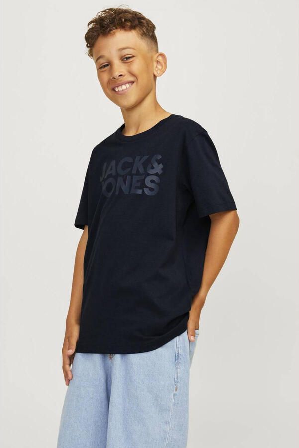 Jack & jones JUNIOR T-shirt JJECORP met tekst marine Blauw Jongens Katoen Ronde hals 128 - Foto 3