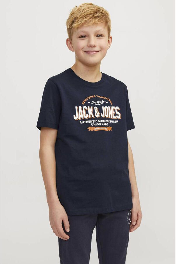 Jack & jones JUNIOR T-shirt JJELOGO met logo warmrood Blauw Jongens Katoen Ronde hals 152 - Foto 2