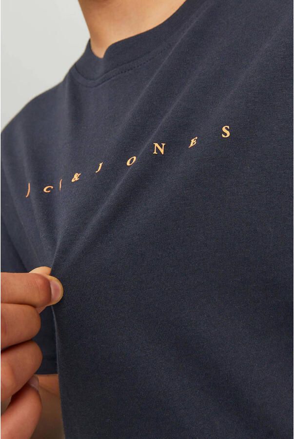 Jack & jones JUNIOR T-shirt JJESTAR met logo donkerblauw Jongens Katoen Ronde hals 128