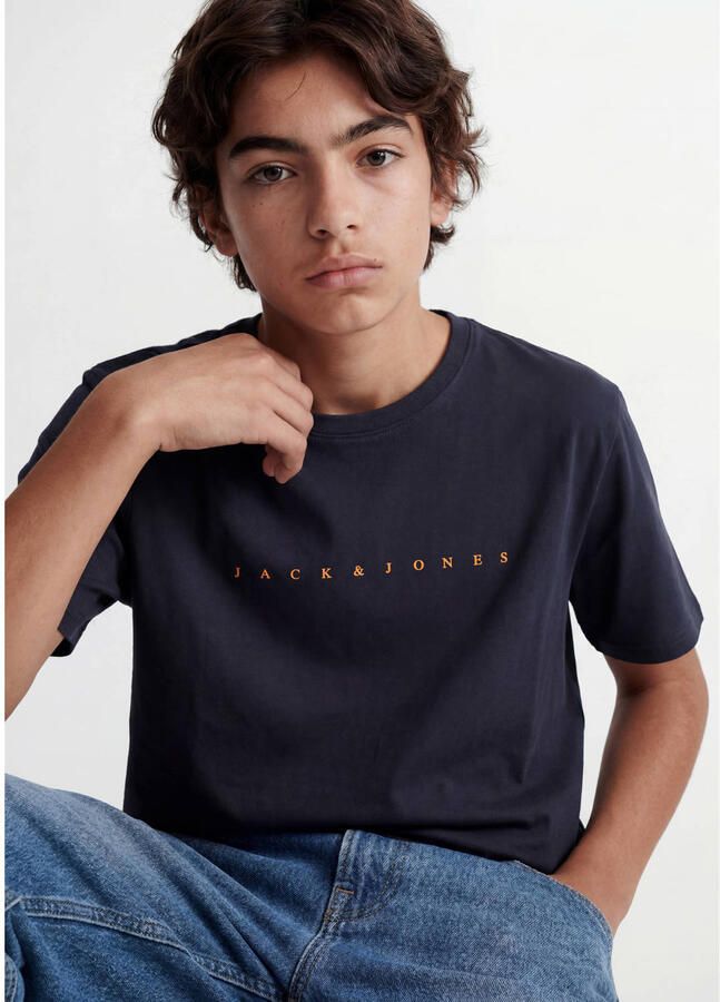 Jack & jones JUNIOR T-shirt JJESTAR met logo donkerblauw Jongens Katoen Ronde hals 140 - Foto 2