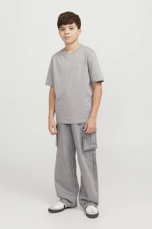 JACK & JONES JUNIOR T-shirt JJESTAR met tekst grijs