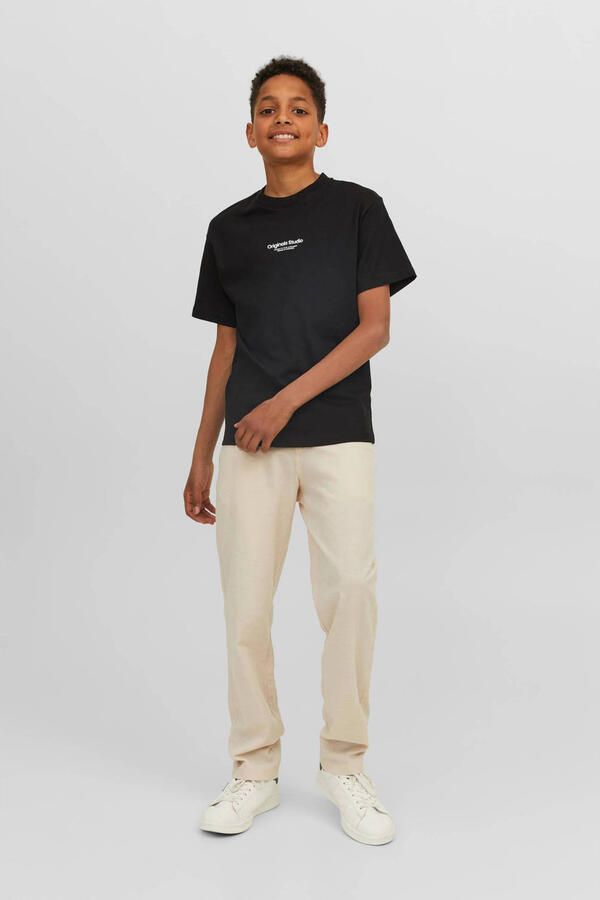 Jack & jones JUNIOR T-shirt JORVESTERBRO met tekst zwart Jongens Katoen Ronde hals 128