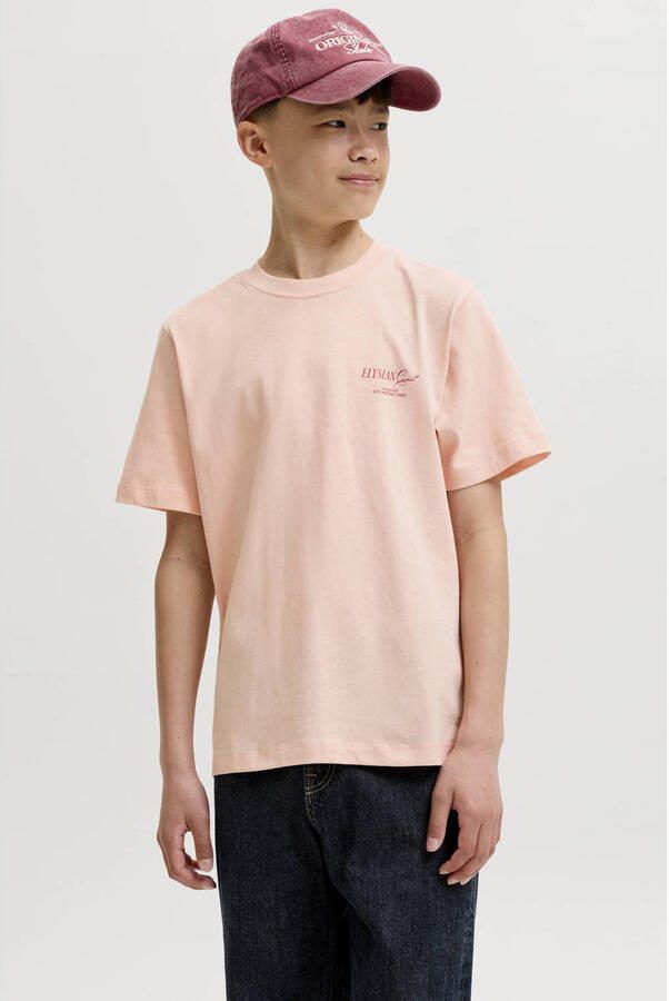 JACK & JONES JUNIOR T-shirt met backprint en tekst oranje
