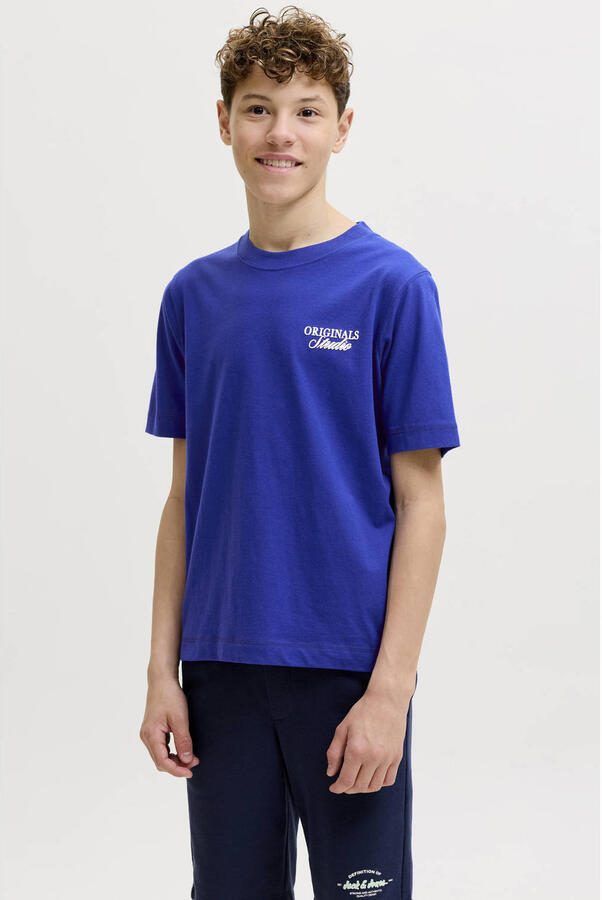 JACK & JONES JUNIOR T-shirt met backprint kobaltblauw