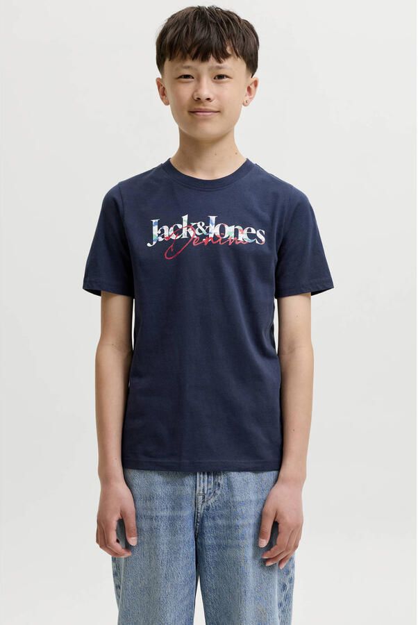JACK & JONES JUNIOR T-shirt met logoprint donkerblauw Jongens Katoen Ronde hals
