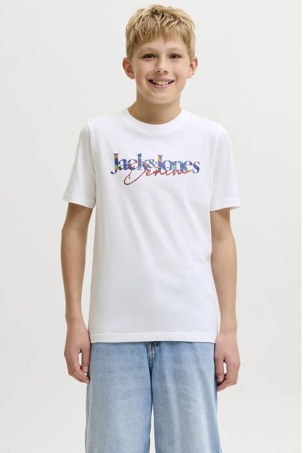 JACK & JONES JUNIOR T-shirt met logoprint wit Jongens Katoen Ronde hals