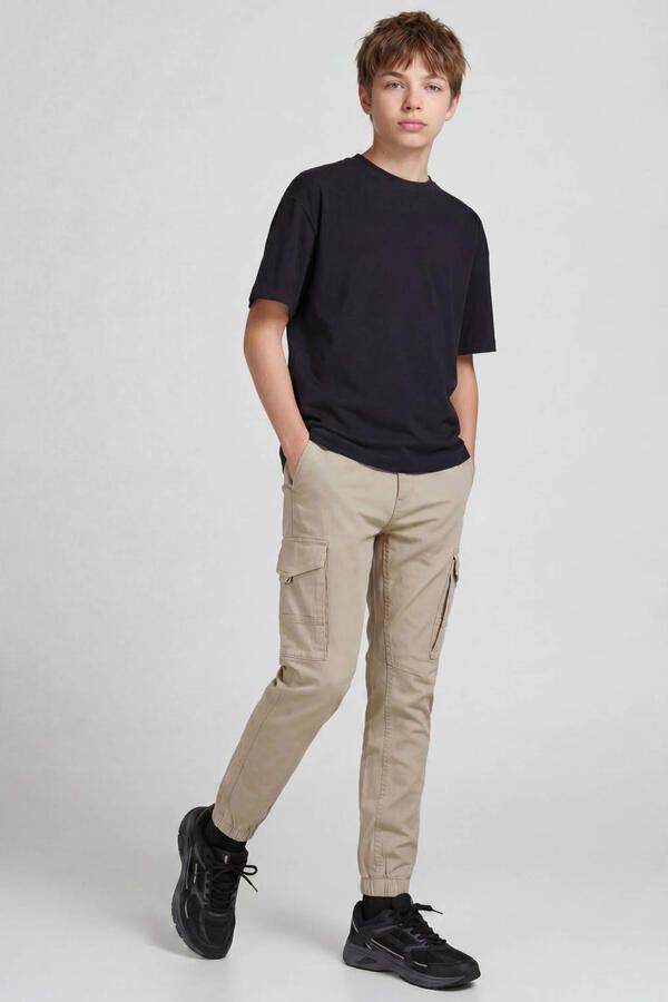 Jack & jones JUNIOR tapered fit cargobroek JPSTPAUL beige- Jongens Stretchkatoen 128 - Foto 4