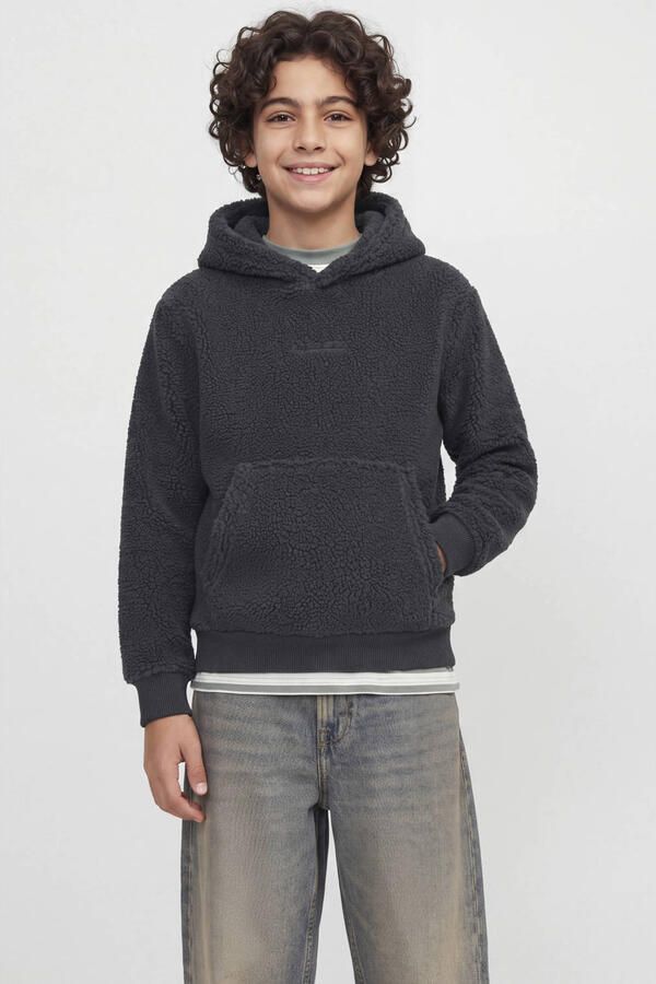 JACK & JONES JUNIOR teddy sweater met tekst antraciet
