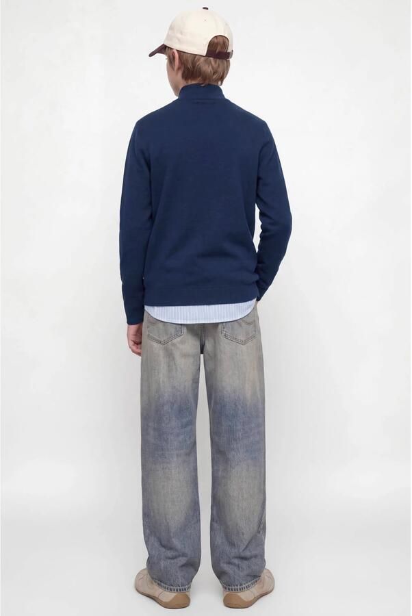 JACK & JONES JUNIOR trui donkerblauw fijn gebreid Jongens Katoen Opstaande kraag - Foto 2