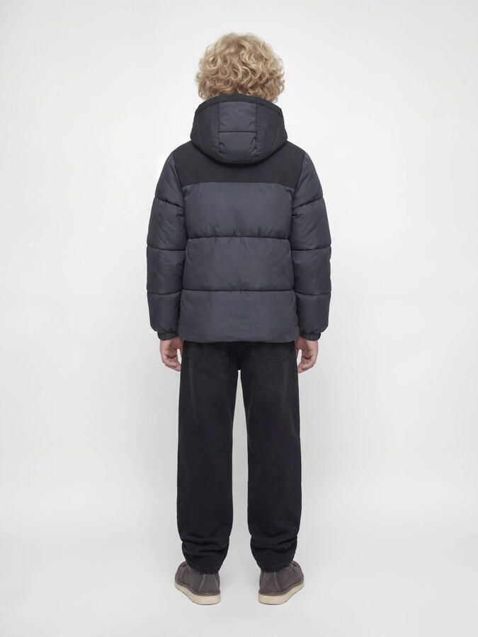 JACK & JONES JUNIOR winter pufferjas antraciet Grijs Jongens Polyester Capuchon - Foto 2