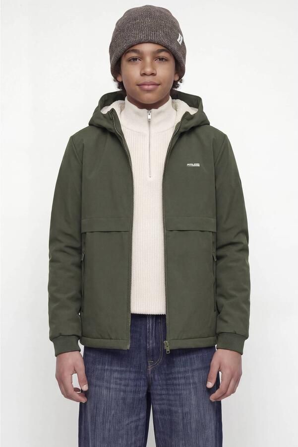 JACK & JONES JUNIOR winterjas donkergroen Jongens Polyester Capuchon