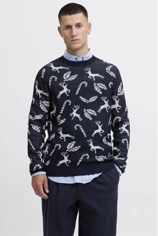 JACK & JONES kersttrui gebreid donkerblauw