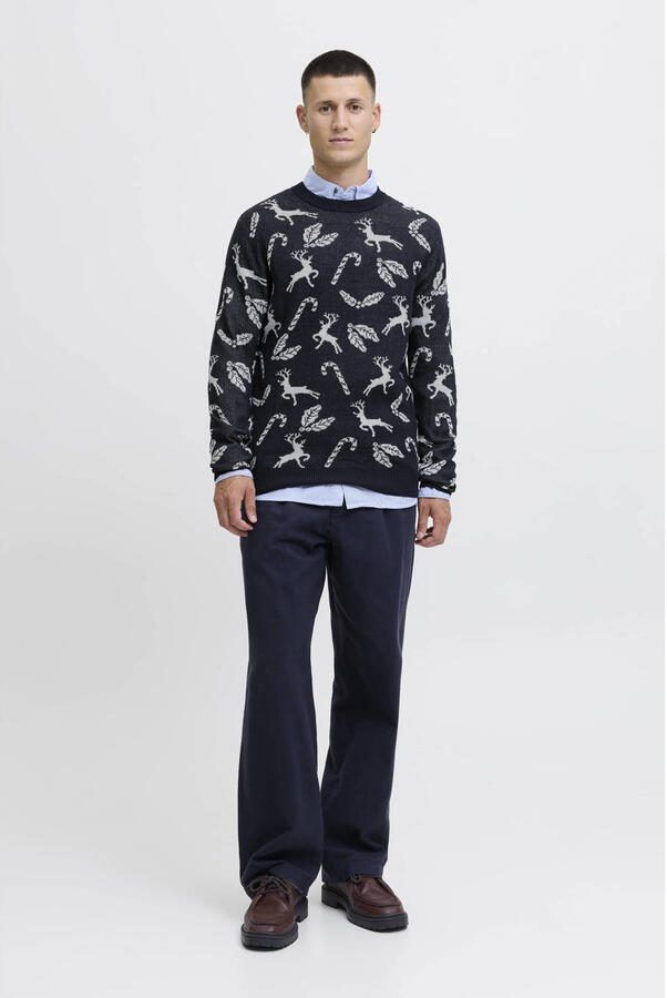 JACK & JONES kersttrui gebreid donkerblauw - Foto 3