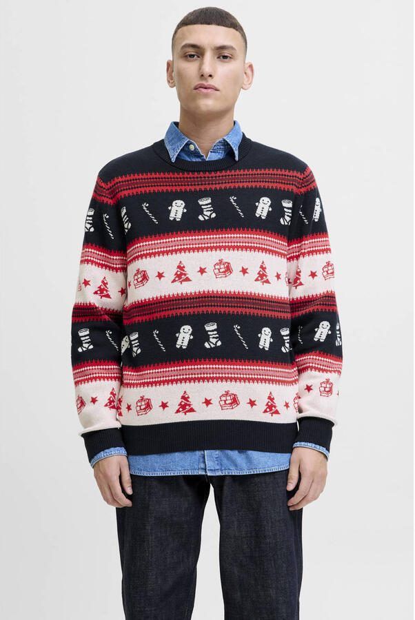 JACK & JONES kersttrui gebreid rood