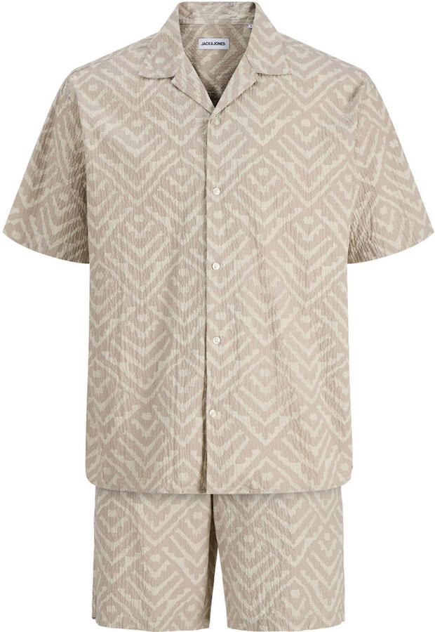 JACK & JONES loose casual overhemd met short beige (set van 2)