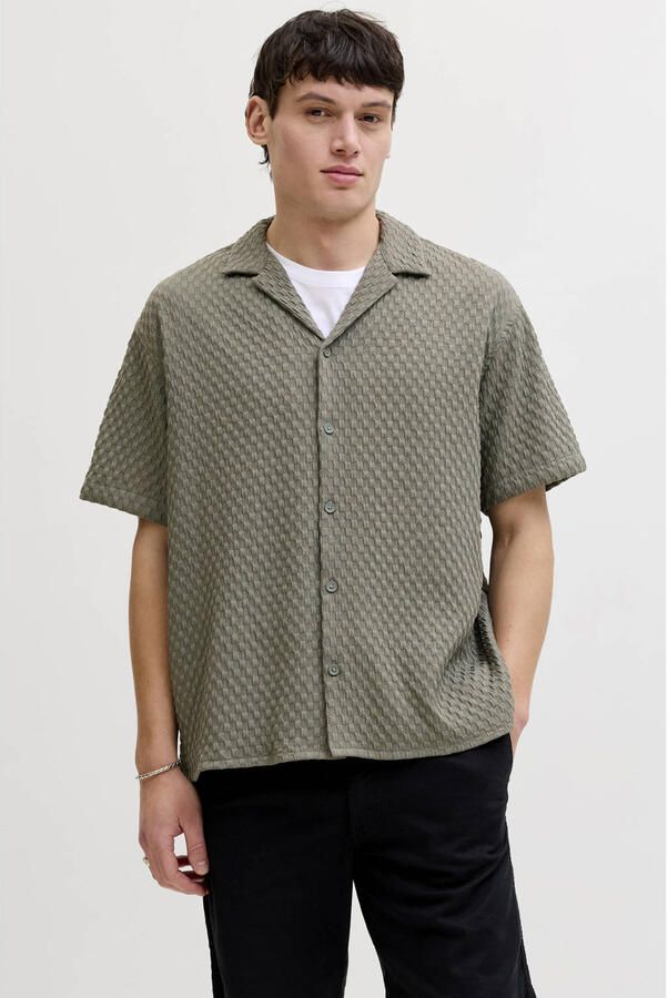 JACK & JONES loose casual overhemd met textuur kaki