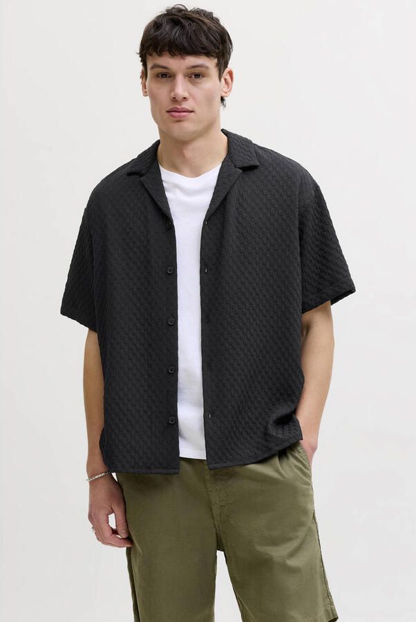 JACK & JONES loose casual overhemd met textuur zwart
