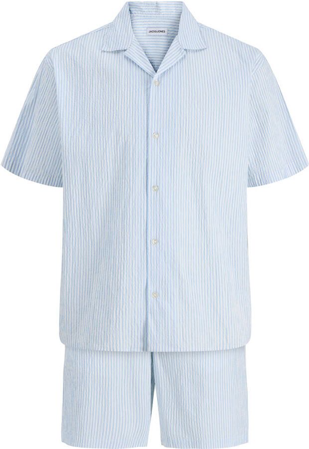 JACK & JONES loose gestreept casual overhemd met short lichtblauw (set van 2)