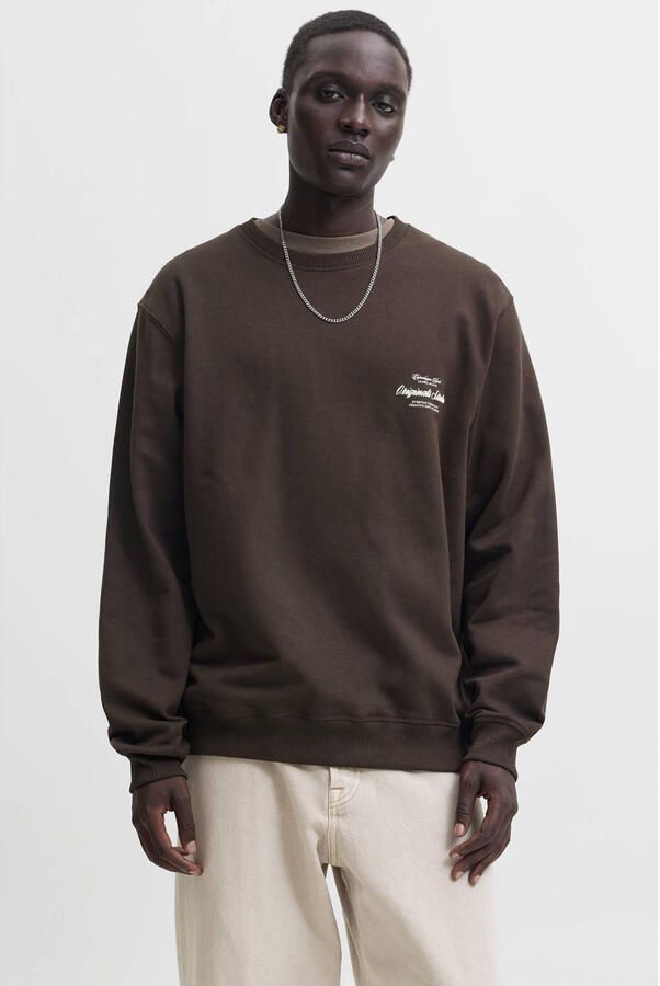 JACK & JONES ORIGINALS oversized sweater met backprint bruin