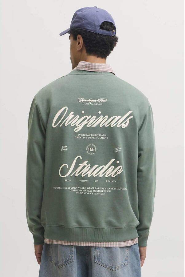 JACK & JONES ORIGINALS oversized sweater met backprint groen - Foto 3