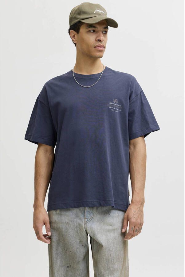 JACK & JONES ORIGINALS oversized T-shirt met backprint blauw