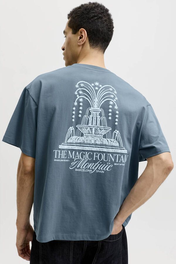 JACK & JONES ORIGINALS regular fit T-shirt met backprint blauw - Foto 3