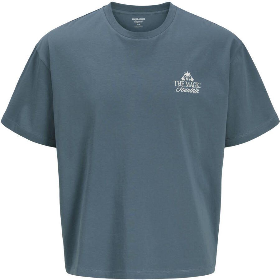 JACK & JONES ORIGINALS regular fit T-shirt met backprint blauw
