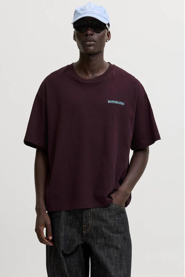 JACK & JONES ORIGINALS regular fit T-shirt met backprint donkerrood