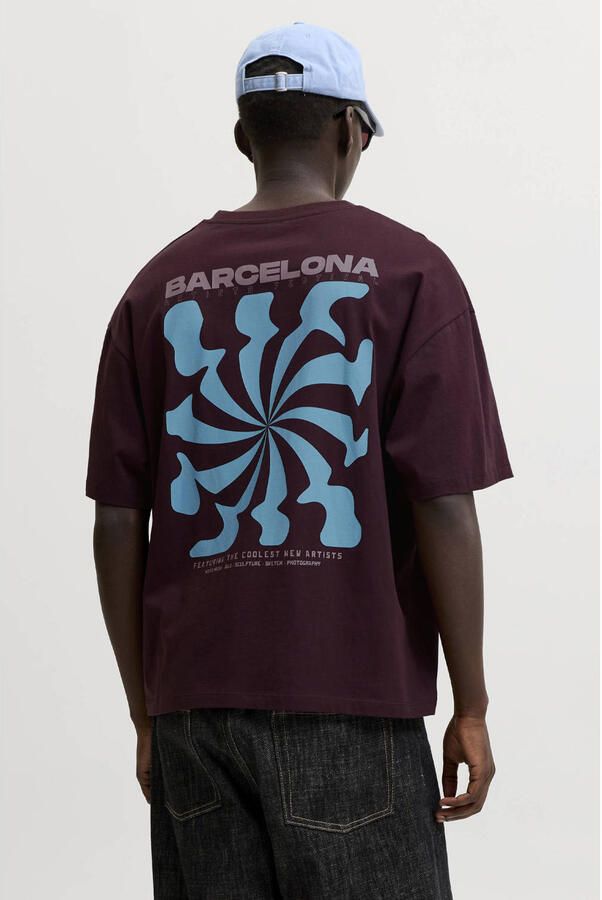 JACK & JONES ORIGINALS regular fit T-shirt met backprint donkerrood - Foto 2