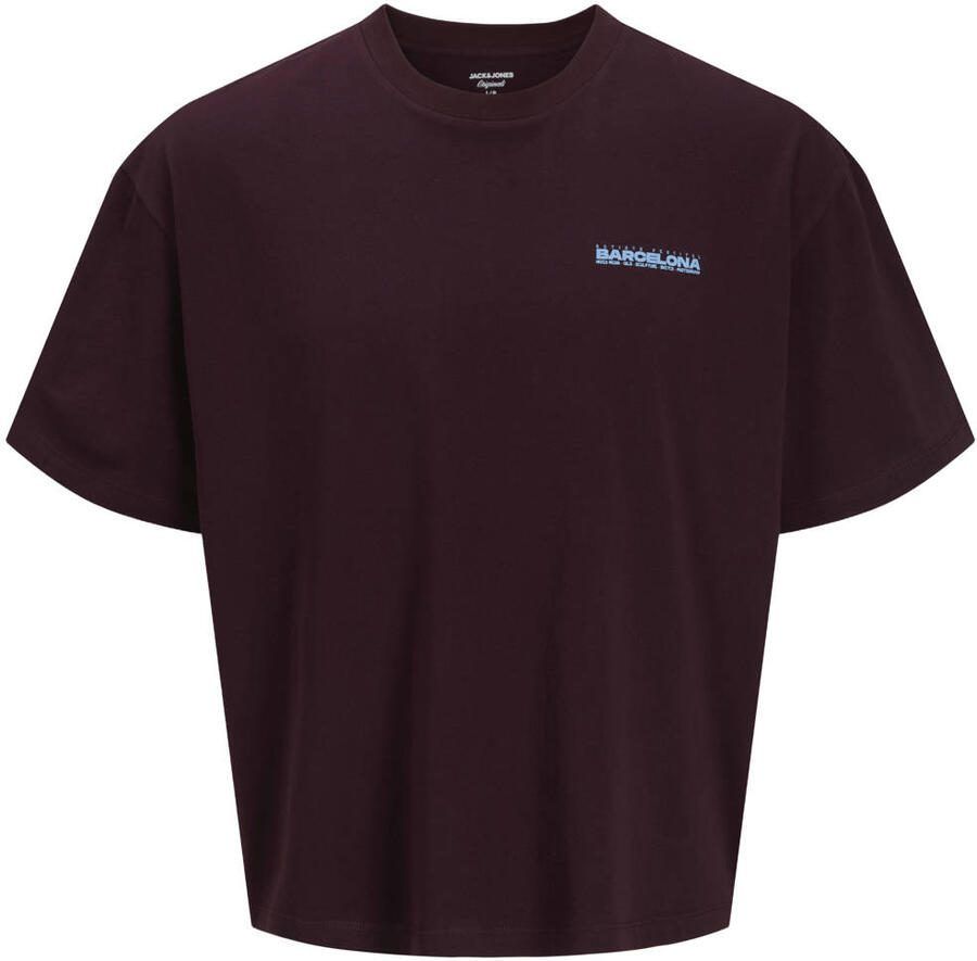 JACK & JONES ORIGINALS regular fit T-shirt met backprint donkerrood
