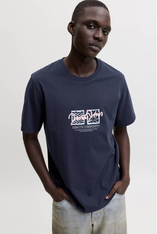 JACK & JONES ORIGINALS regular fit T-shirt met print donkerblauw - Foto 3