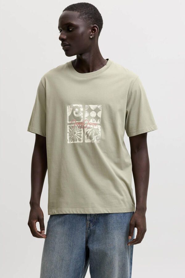 JACK & JONES ORIGINALS regular fit T-shirt met print groen