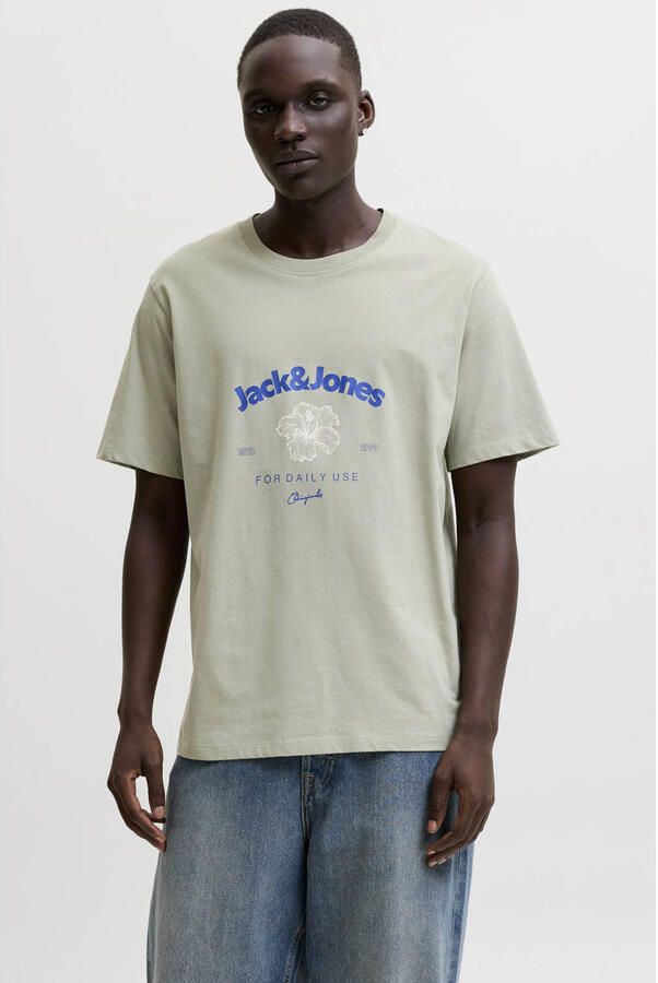 JACK & JONES ORIGINALS regular fit T-shirt met print groen