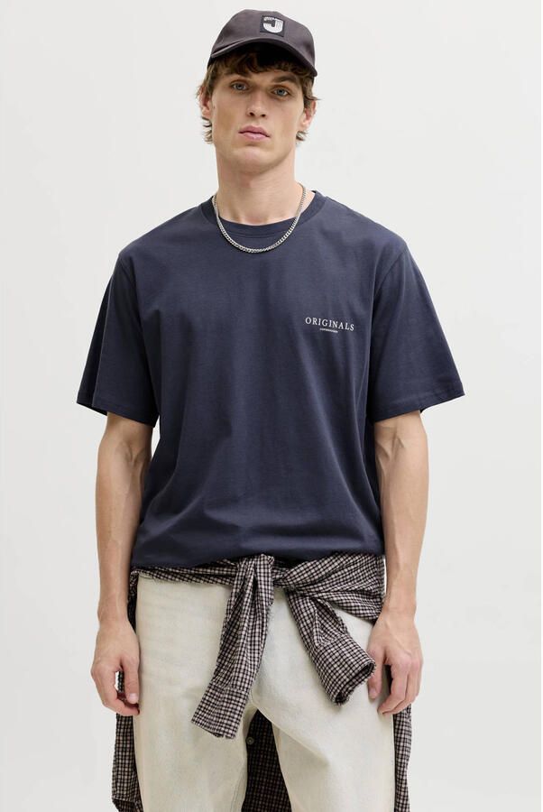 JACK & JONES ORIGINALS regular T-shirt met backprint donkerblauw