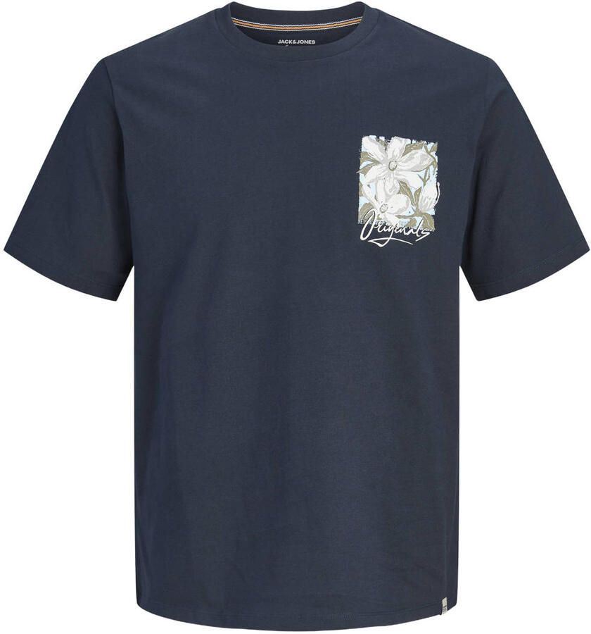 JACK & JONES ORIGINALS regular T-shirt met backprint donkerblauw