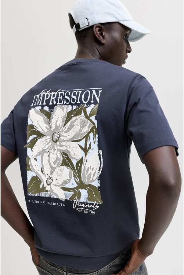 JACK & JONES ORIGINALS regular T-shirt met backprint donkerblauw - Foto 3