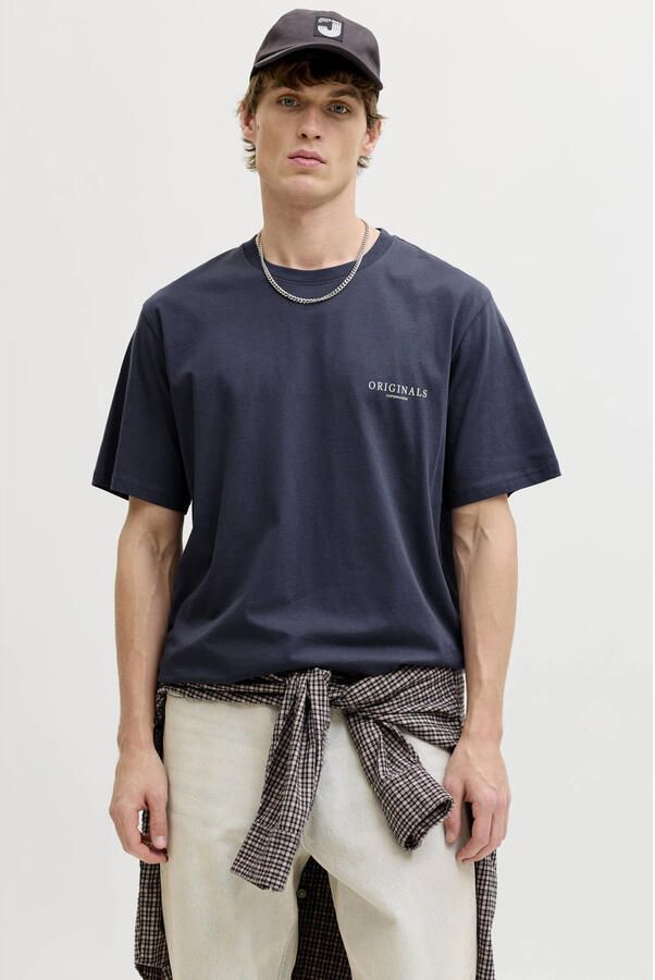 JACK & JONES ORIGINALS regular T-shirt met backprint donkerblauw - Foto 3