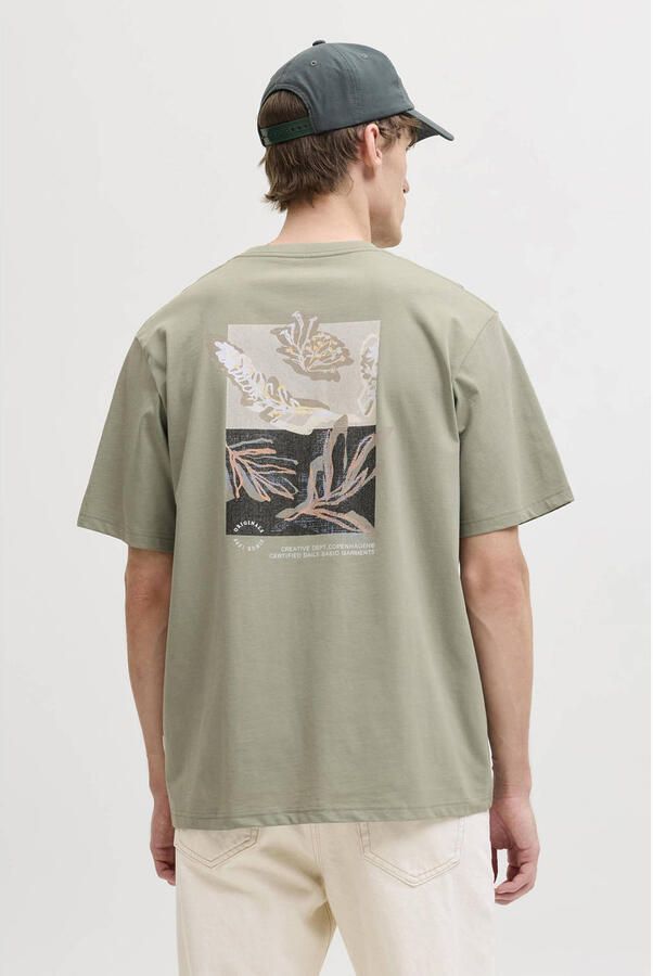 JACK & JONES ORIGINALS regular T-shirt met backprint grijsgroen - Foto 2