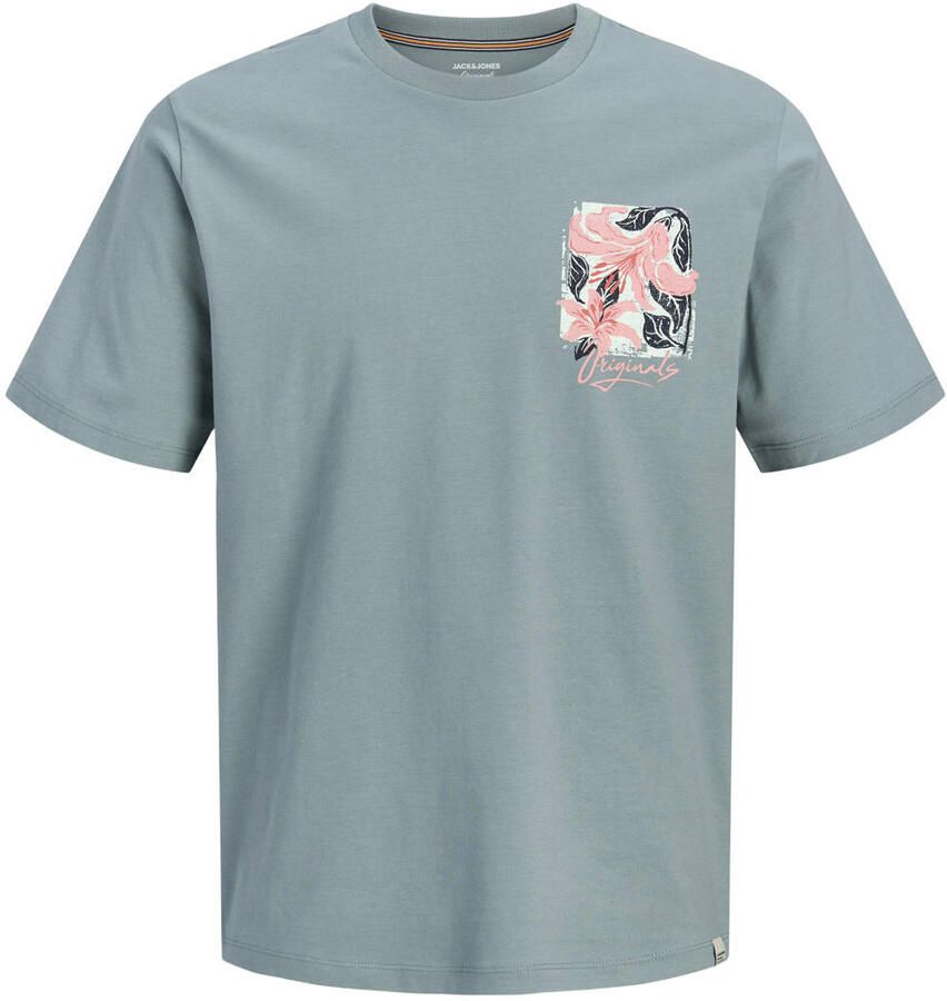 JACK & JONES ORIGINALS regular T-shirt met backprint grijsgroen