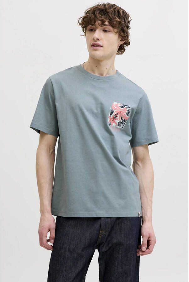 JACK & JONES ORIGINALS regular T-shirt met backprint grijsgroen