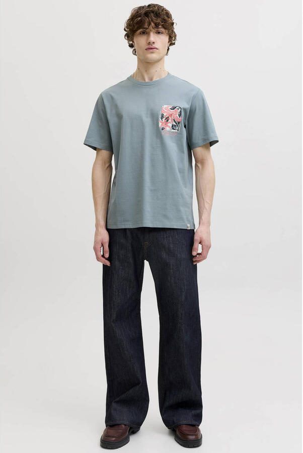 JACK & JONES ORIGINALS regular T-shirt met backprint grijsgroen - Foto 2