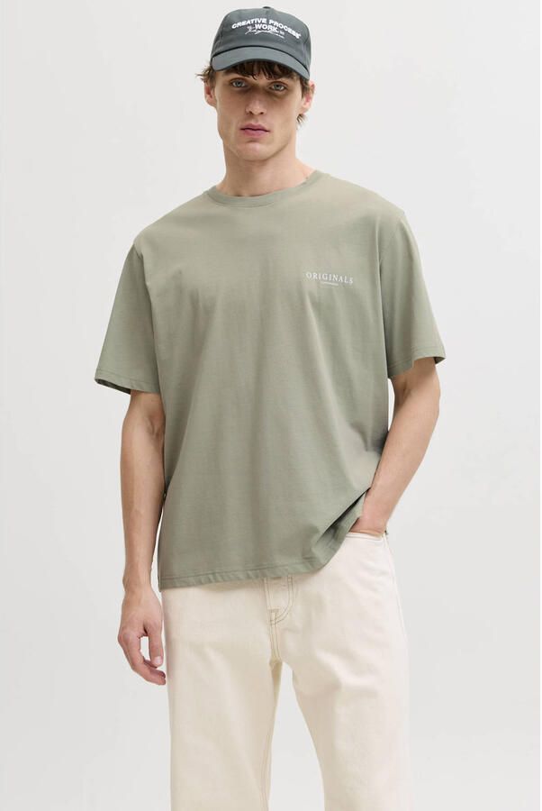 JACK & JONES ORIGINALS regular T-shirt met backprint grijsgroen