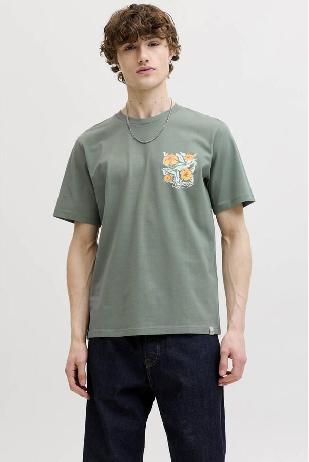 JACK & JONES ORIGINALS regular T-shirt met backprint groen