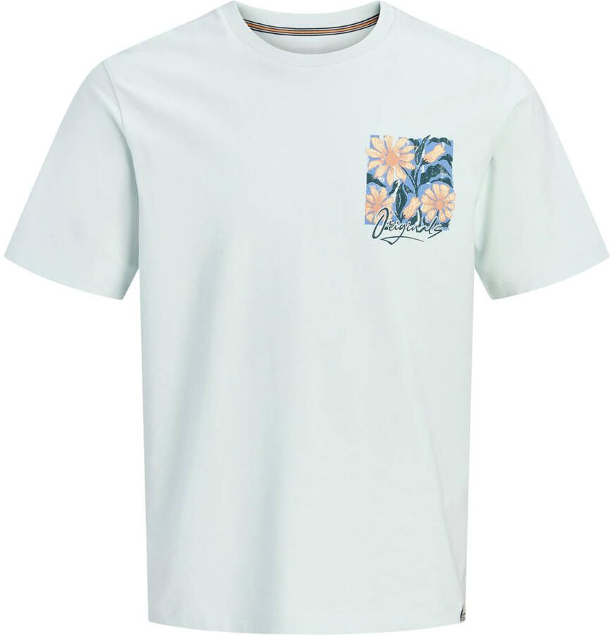 JACK & JONES ORIGINALS regular T-shirt met backprint mintgroen