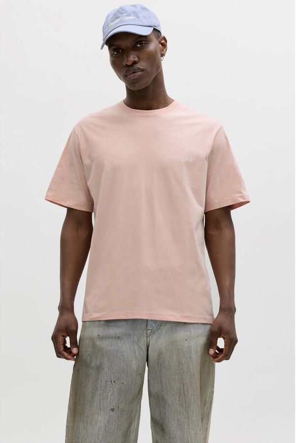 JACK & JONES ORIGINALS regular T-shirt met backprint roze