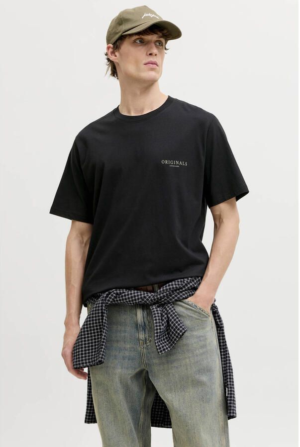 JACK & JONES ORIGINALS regular T-shirt met backprint zwart