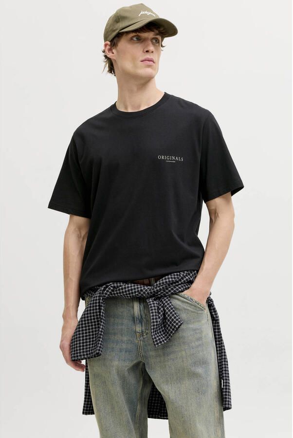 JACK & JONES ORIGINALS regular T-shirt met backprint zwart