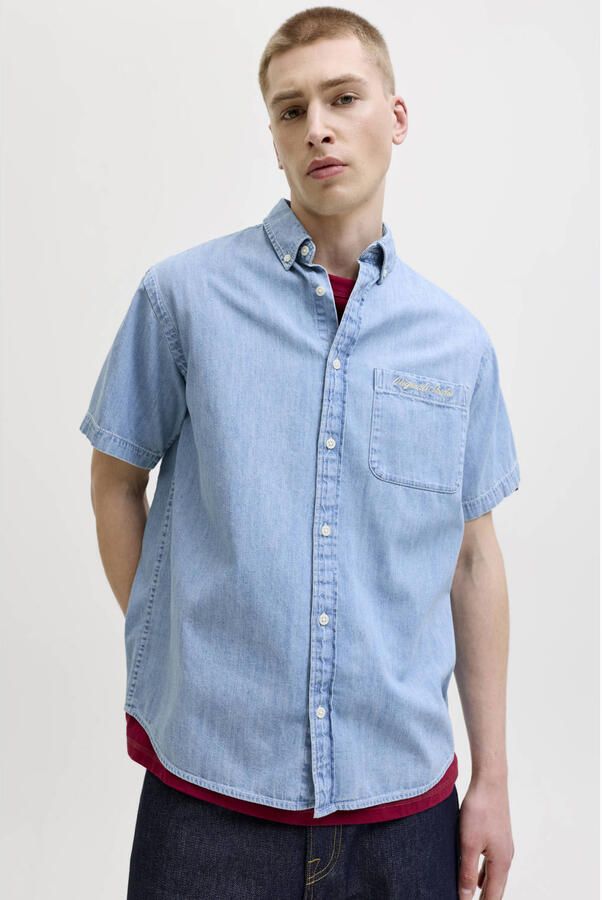 JACK & JONES ORIGINALS relaxed casual overhemd light blue denim - Foto 2